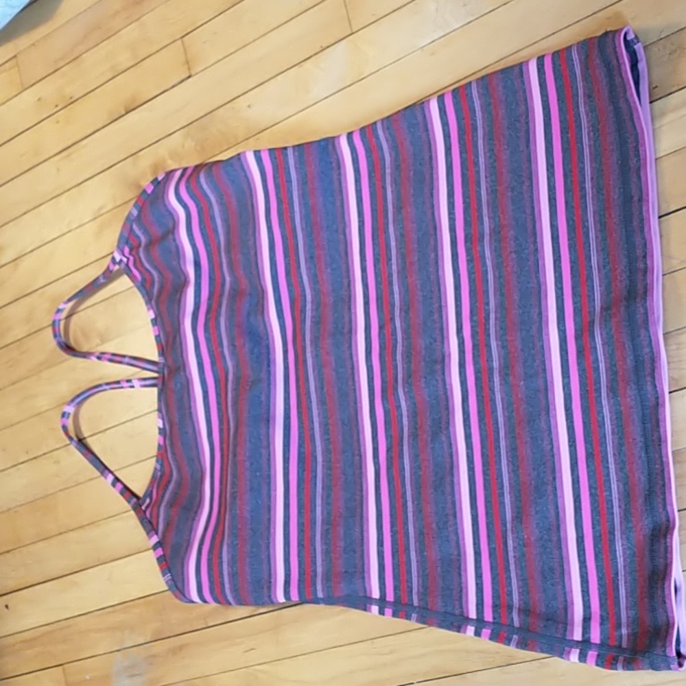 Lululemon Power Y Tank Elevation Pink and Purple Space Dye Stripes, Size 10